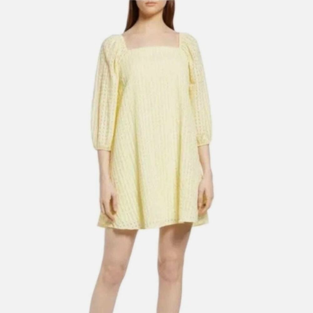 VERO MODA Kamryn Check Square Neck Mini Dress 3/4 Sleeve Yellow Womens Size M